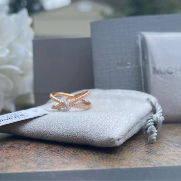 NIB NWT MICHAEL KORS 14K ROSE GOLD PLATED STERLING SILVER PAVE NESTING R… - Picture 5 of 12